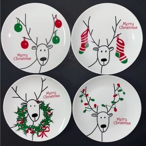 Reindeer Merry Christmas Ruby (7") Plates By Cordon Bleu.